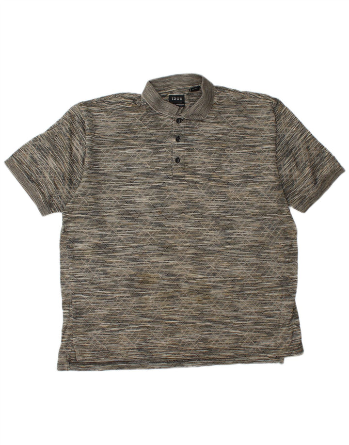 IZOD Mens Polo Shirt Large Grey Geometric Cotton
