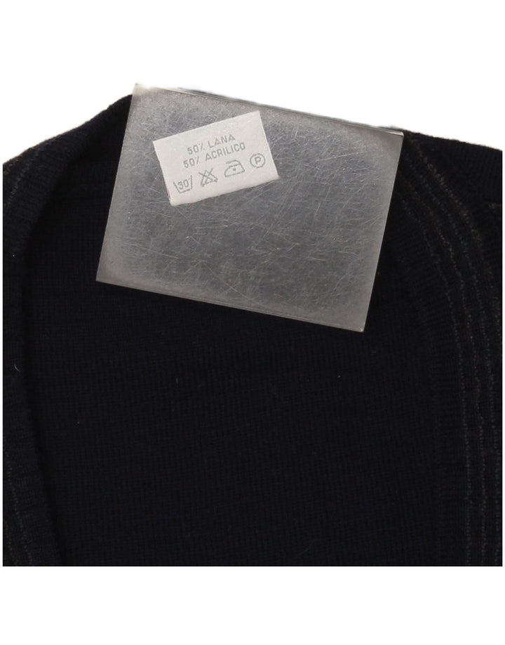 Bernardini Mens Sleeveless Cardigan Sweater Large Navy Blue Check Wool