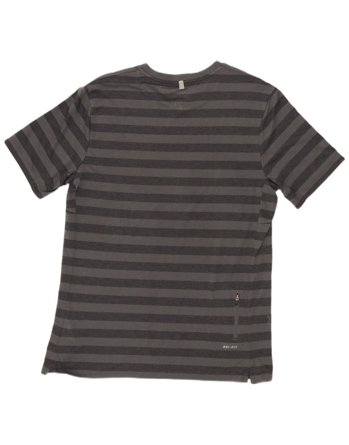Nike herre Dri Fit T-shirt top mellemgrå stribet polyester