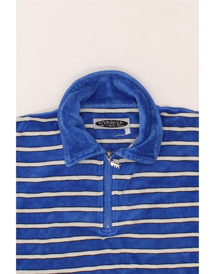 OVERKILL Mens Polo Shirt XL Blue Striped Cotton Vintage Overkill and Second-Hand Overkill from Messina Hembry 