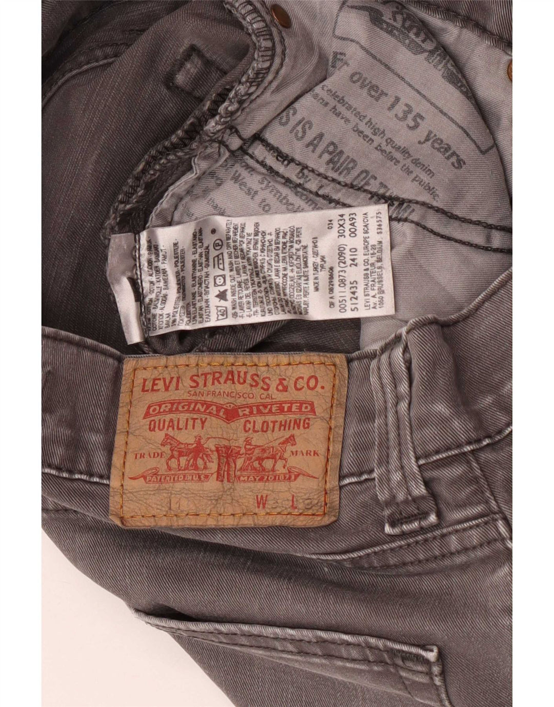 Levi's Mujer 511 Slim Jeans W30 L34 Algodón Gris