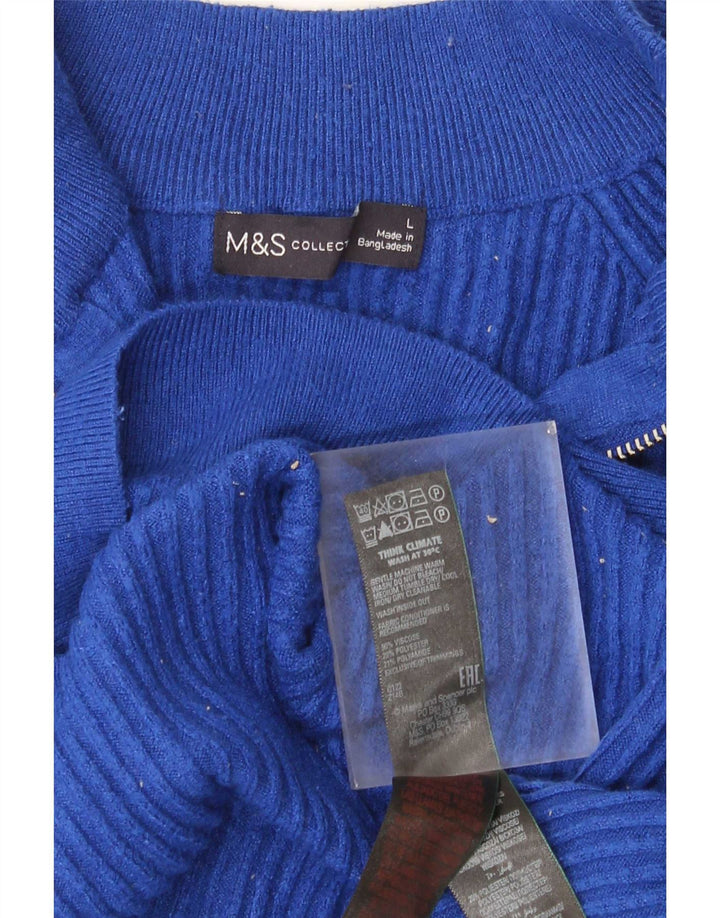 Marks & Spencer Womens Zip Neck Jumper Sweater UK 16 Large Blue Viscose