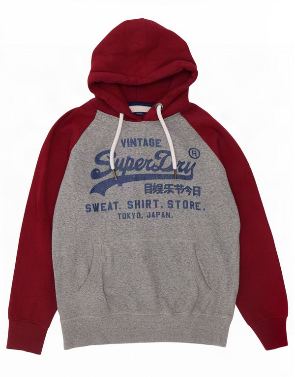 Superdry Mens Graphic Hoodie Jumper XL Grey Colourblock Cotton