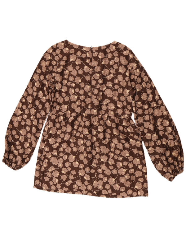 Camicetta a maniche lunghe da donna Benetton Top UK 10 Small Marrone Seta floreale