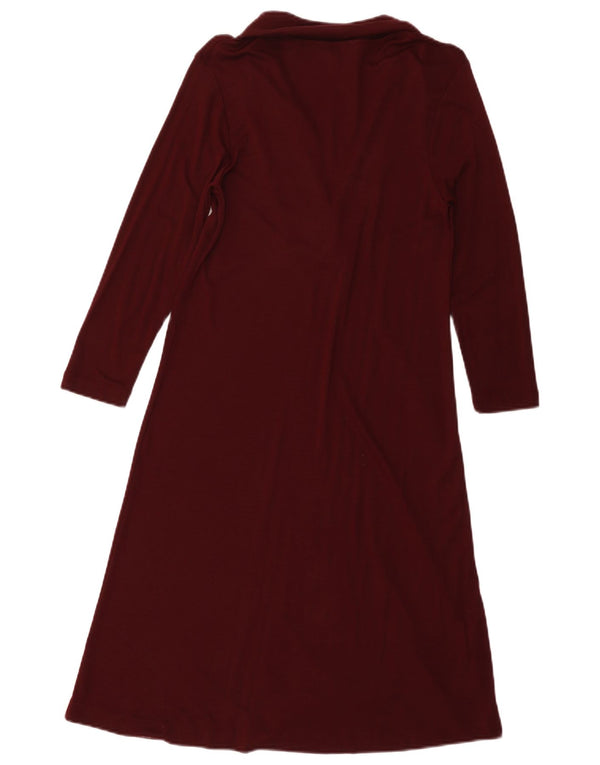 Massimo Dutti Dame 3/4 Ærmet A-Line Kjole UK 10 Small Burgundy