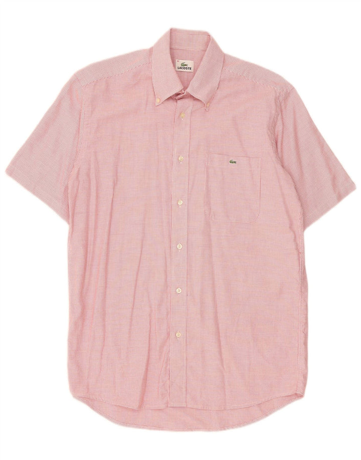 Lacoste Mens Short Sleeve Shirt Size 40 Medium Red Check Cotton