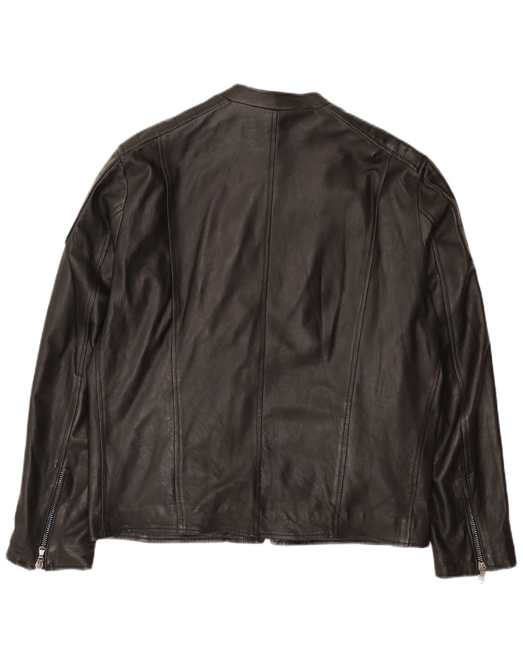 Bayside Mens Leather Racer Jacket UK 42 XL Black Leather