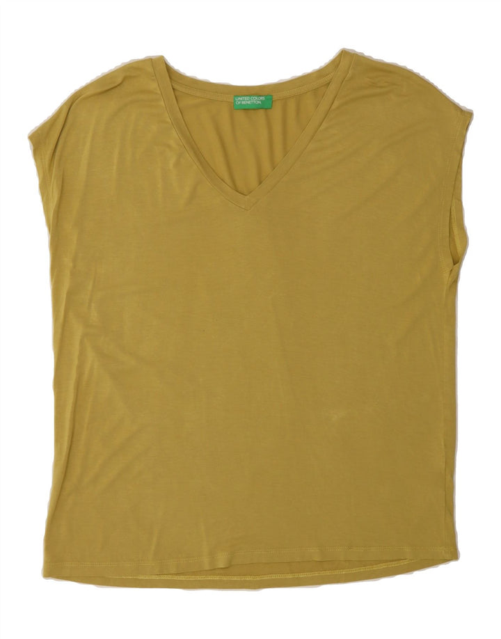 BENETTON Womens T-Shirt Top UK 14 Medium Yellow Viscose Vintage Benetton and Second-Hand Benetton from Messina Hembry 
