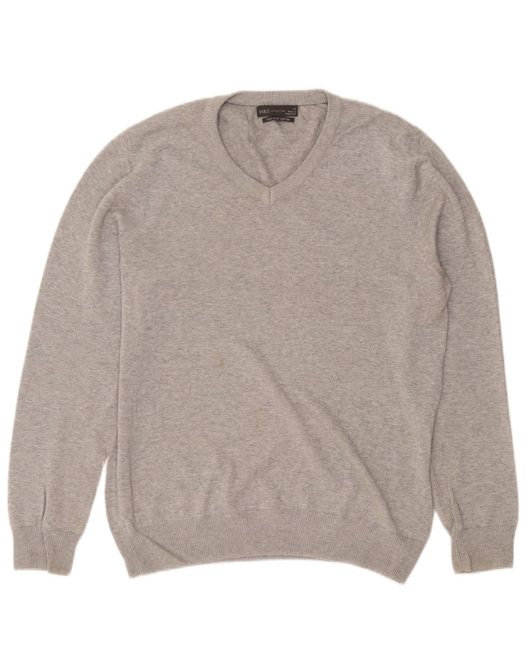 Marks & Spencer Mens V-Neck Jumper Sweater Medium Grey Flecked Cotton