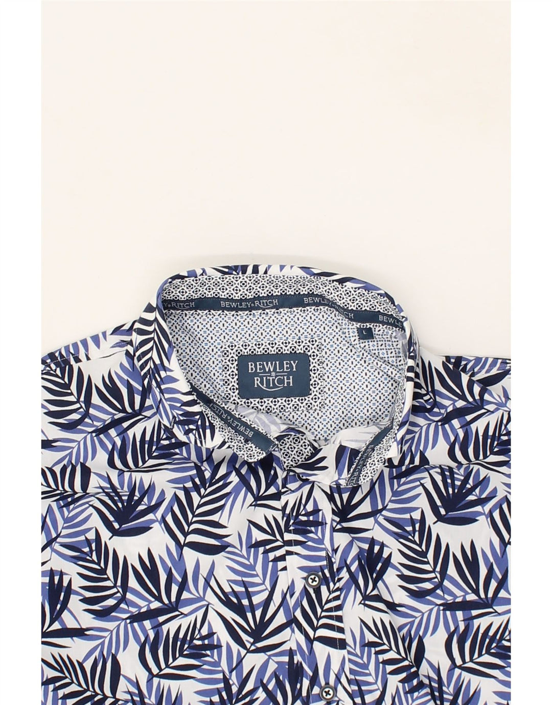 BEWLEY RITCH Mens Abstract Pattern Short Sleeve Shirt Large Blue Polyester Vintage Bewley Ritch and Second-Hand Bewley Ritch from Messina Hembry 