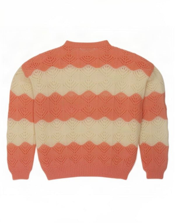 Vintage Womens Boat Neck Jumper Sweater UK 16 Large Pink Striped