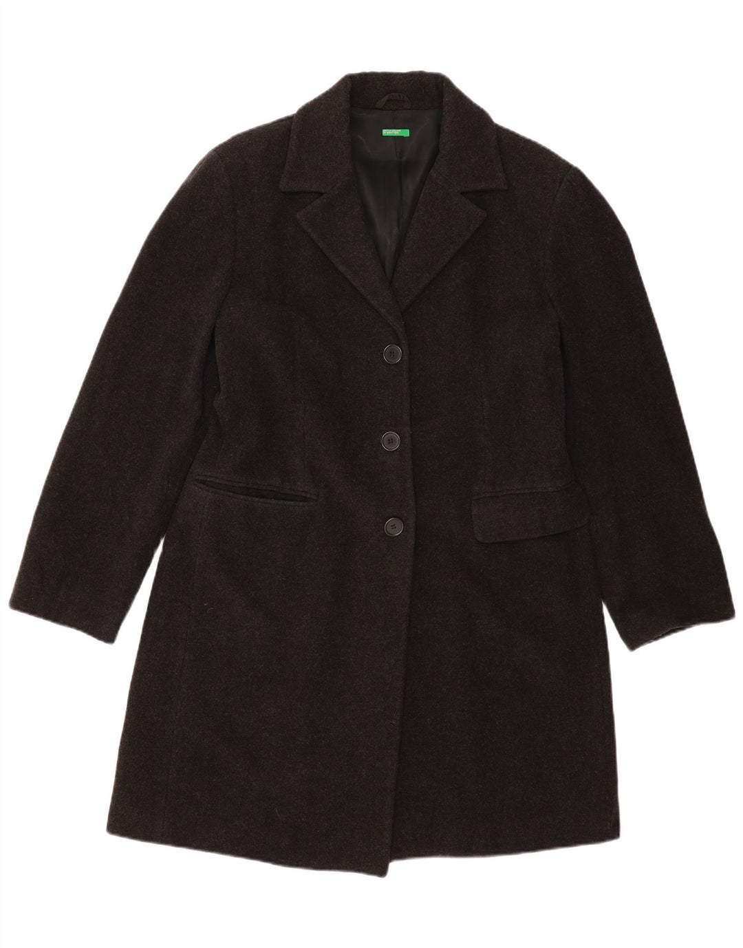 BENETTON Damen Mantel IT 48 XL Schwarze Wolle