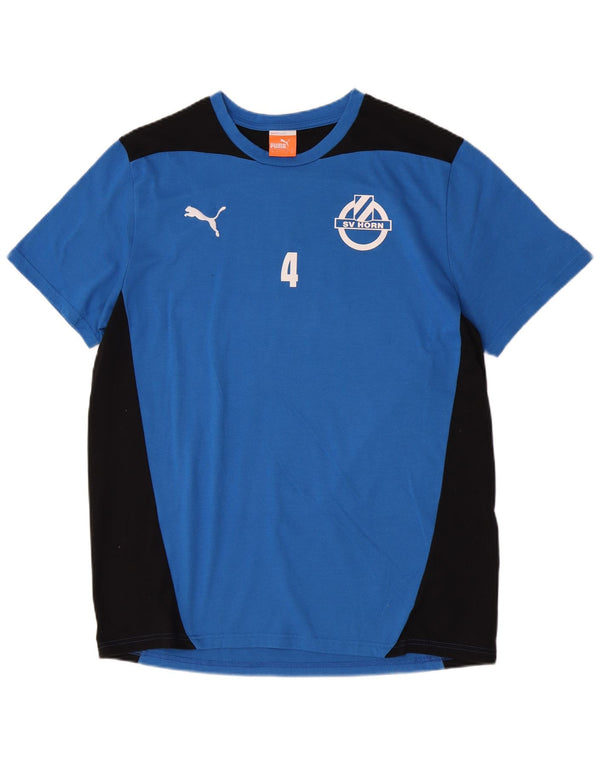 Puma Homme Graphic T-Shirt Top Large Bleu Colorblock Polyester Sports