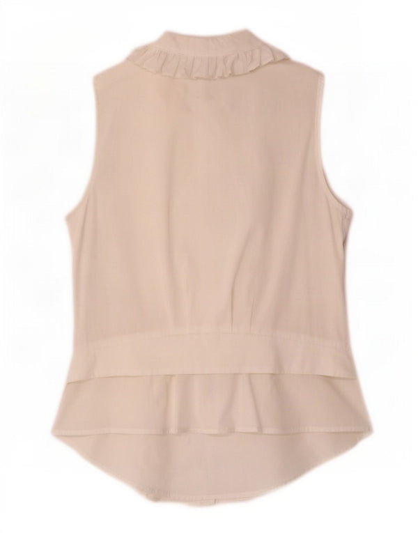 Zara Blusa sin Mangas con Volantes en la Parte Delantera para Mujer UK 10 Small White Cotton