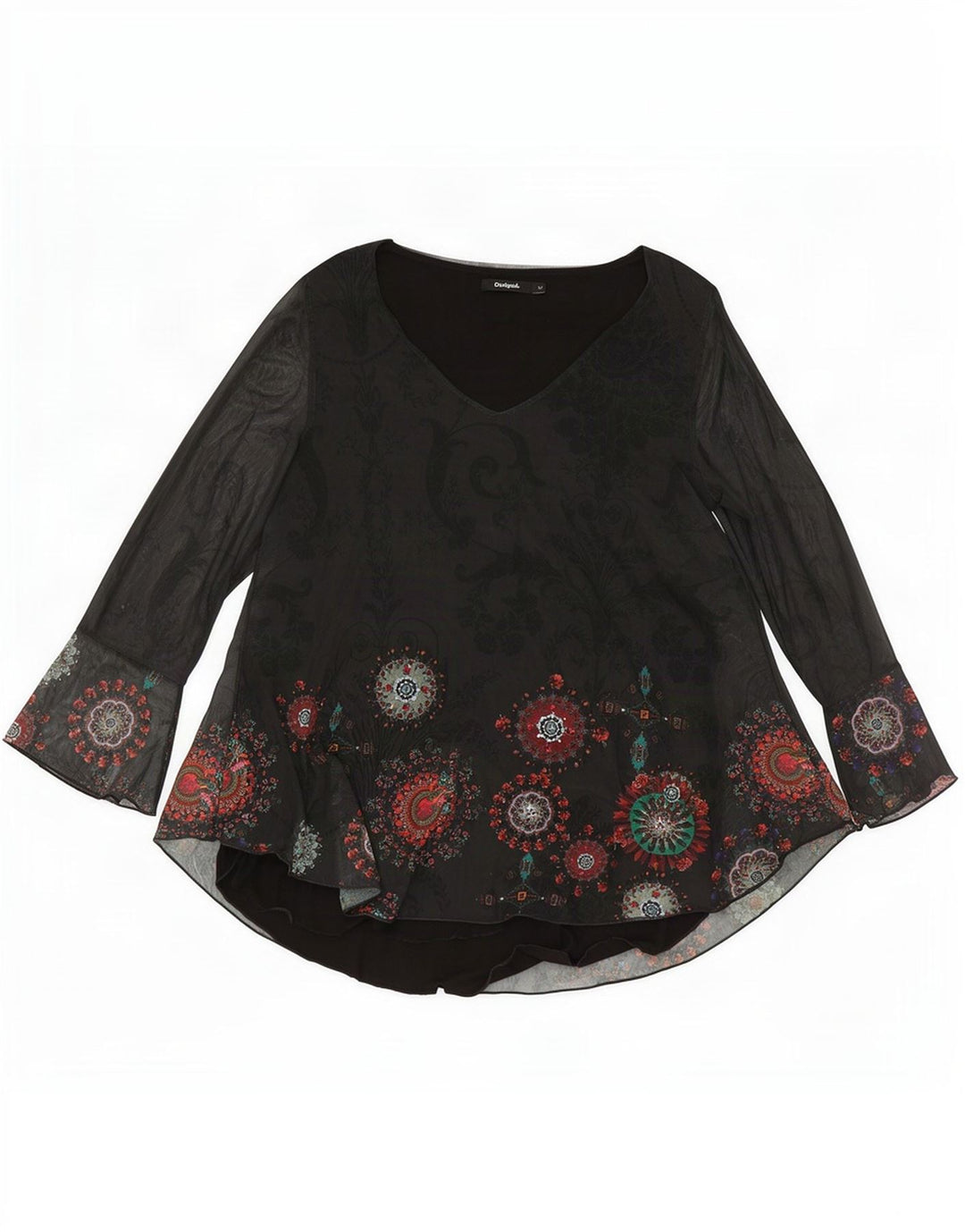 Desigual ženska majica s tunikom dugih rukava UK 12 Srednje crna paisley poliester