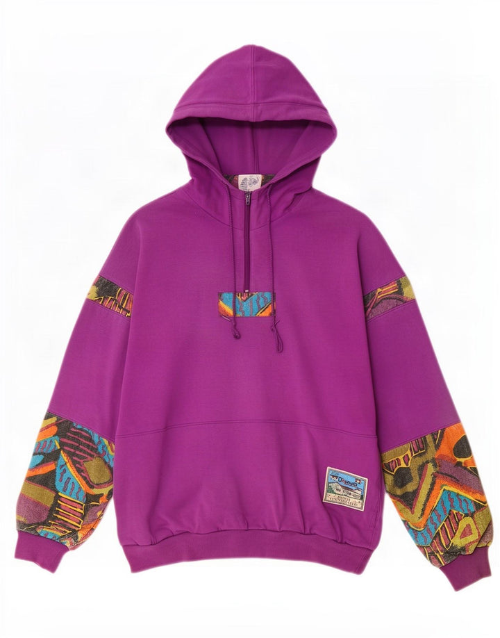 Etirel Mens Abstract Pattern Zip Neck Hoodie Jumper Medium Purple Cotton