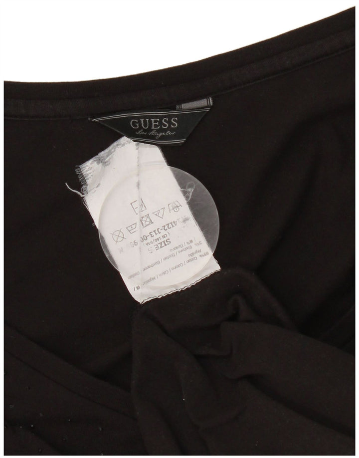 Guess Womens Graphic Top Long Sleeve UK 8 Small Black Cotton