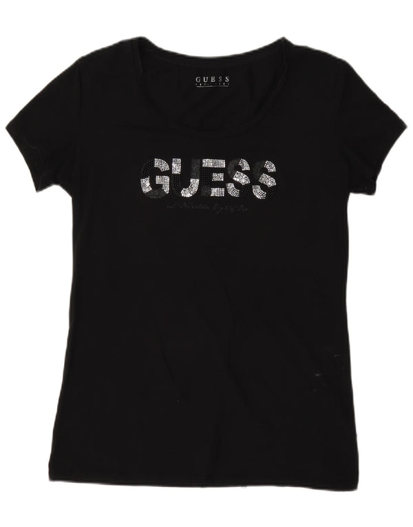 Guess T-shirt grafica da donna Top UK 16 Large Nero Cotone