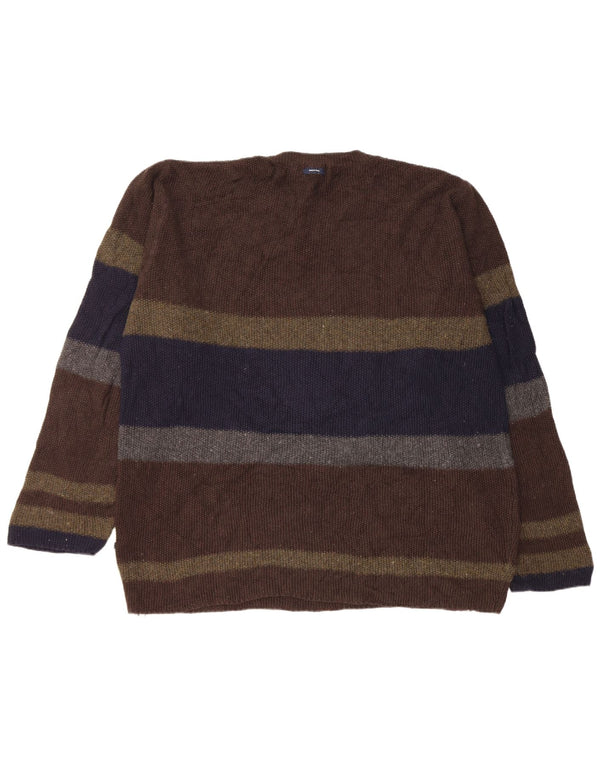 Nautica Mens Crew Neck Jumper Sweater XL Brown Colourblock Cotton