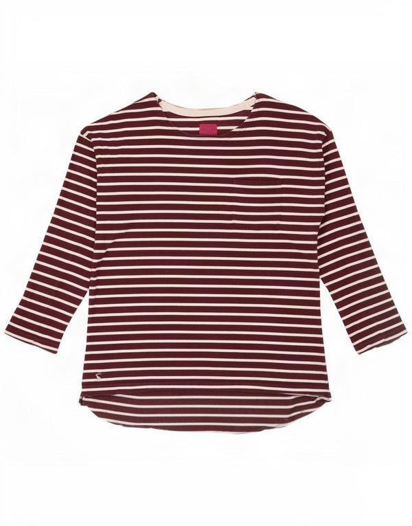 Joules Dame Top Langærmet UK 12 Medium Bourgogne Stribet Bomuld