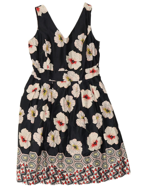Monsoon Womens Sleeveless A-Line Dress UK 14 Medium Navy Blue Floral Cotton