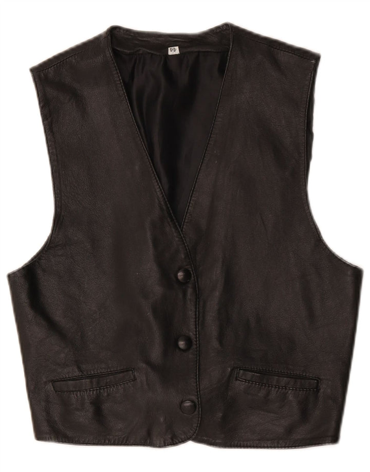 Vintage Womens Leather Waistcoat IT 44 Medium Black