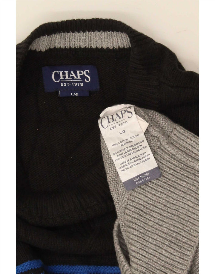 Chaps Mens Crew Neck Jumper Sweater Large Grey Fair Isle Cotton