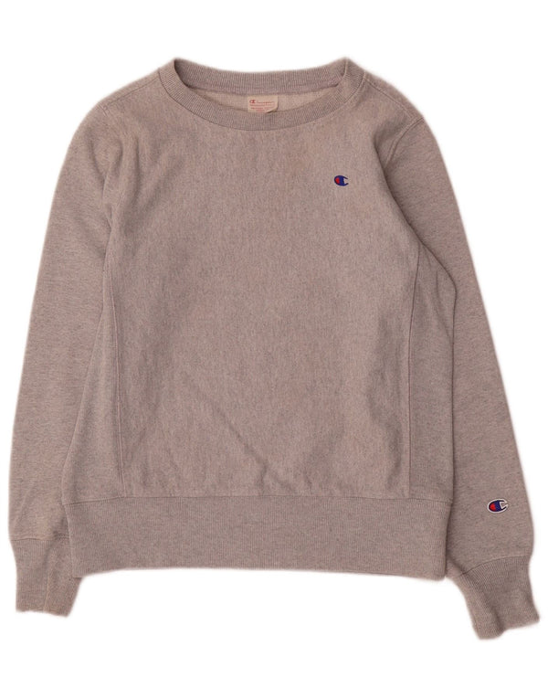 Champion Womens Sweatshirt Jumper UK 14 Medium Grey Cotton