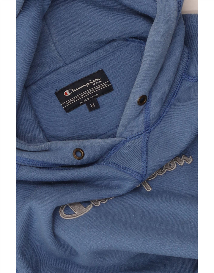 CHAMPION Womens Graphic Hoodie Jumper UK 14 Medium Blue