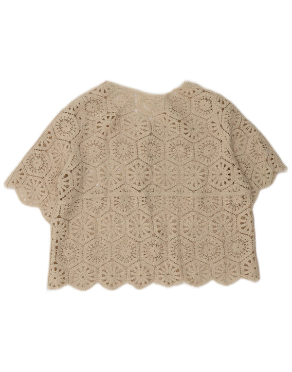 Vintage Damen Häkel-Cardigan Top UK 14 Medium Beige