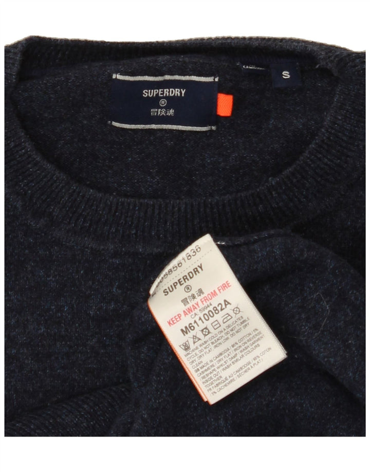 SUPERDRY Mens Crew Neck Jumper Sweater Small Navy Blue Cotton Vintage Superdry and Second-Hand Superdry from Messina Hembry 