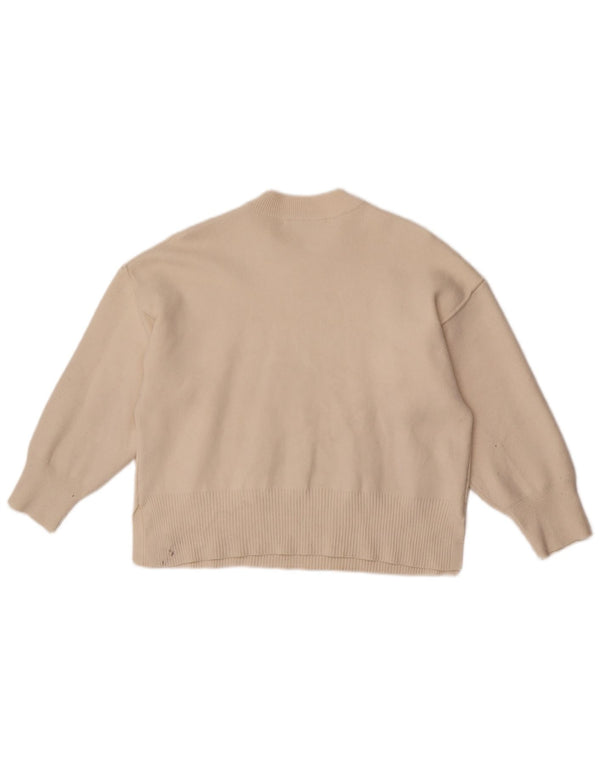 Pulover supradimensionat pentru femei Zara, cu gât crew, UK 10, mic, bej, viscoză