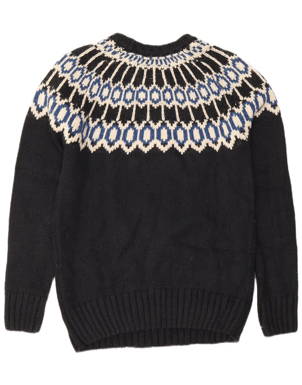 Superdry Mens Crew Neck Jumper Sweater Large Black Fair Isle Acrylic