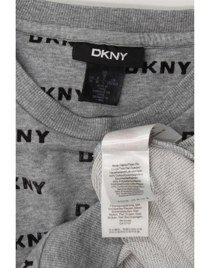 Dkny Womens Crop Graphic Sweatshirt Jumper UK 14 Medium Grey Cotton