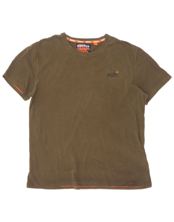 Superdry Mens T-Shirt Top XL Khaki Cotton