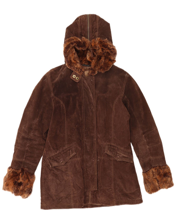 Conbipel Damen Wildlederjacke mit Kapuze IT 46 Großes braunes Leder