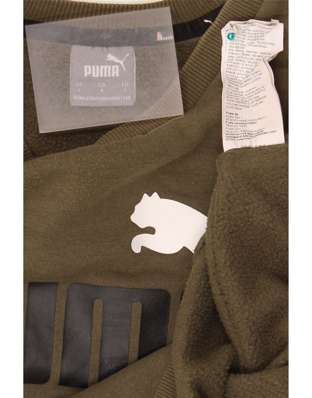 PUMA grafisk sweatshirt til mænd, stor kakibomuld