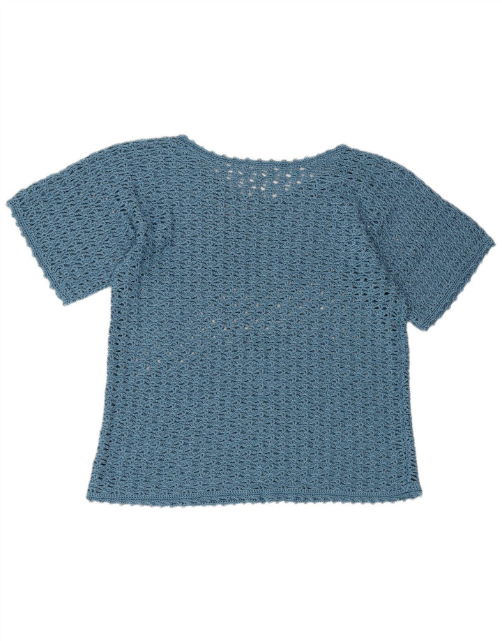 VINTAGE Womens Crochet Blouse Top UK 16 Large Blue