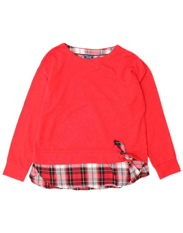 IZOD Womens Sweatshirt Jumper UK 12 Medium Red Check Cotton