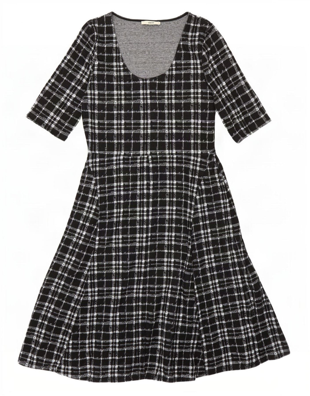 Oasis Womens 3/4 Sleeve A-Line Dress UK 14 Large Black Check Polyester