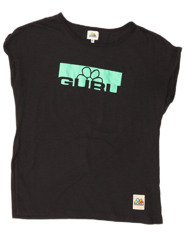 Guru Dame Grafisk T-Shirt Top UK 18 XL Sort Bomuld