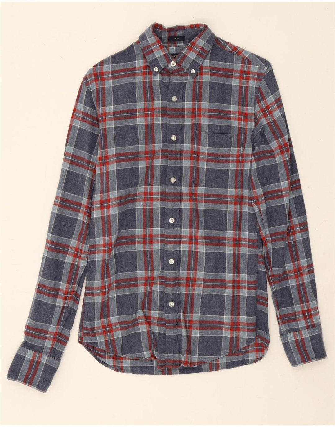 J. CREW Mens Slim Shirt XS Navy Blue Check Cotton Vintage J. Crew and Second-Hand J. Crew from Messina Hembry 