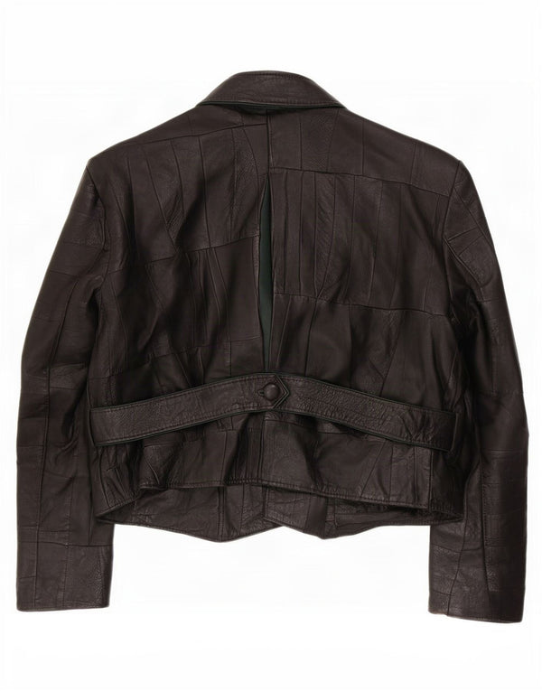 Jaqueta blazer feminina vintage de couro com 2 botões Reino Unido 10 pequena preta
