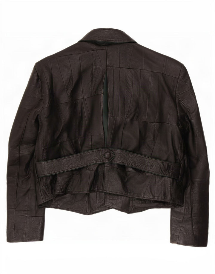 Jaqueta blazer feminina vintage de couro com 2 botões Reino Unido 10 pequena preta