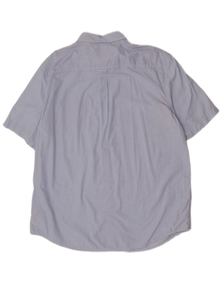 Chaps Mens Easy Care Short Sleeve Shirt XL Blue Check Cotton