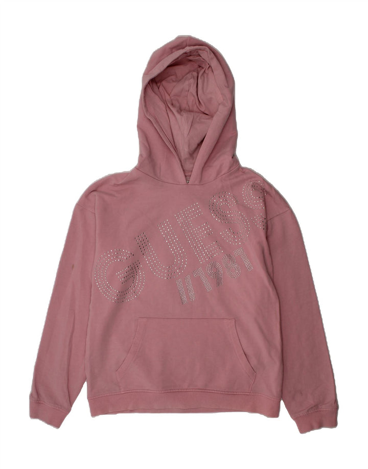 GUESS Girls Graphic Hoodie Jumper 11-12 Years Pink Cotton Vintage Guess and Second-Hand Guess from Messina Hembry 
