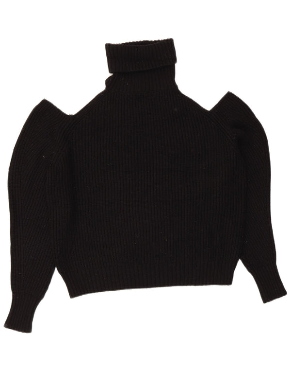 Zara Pull court surdimensionné à col roulé pour femme UK 10 Petit Noir