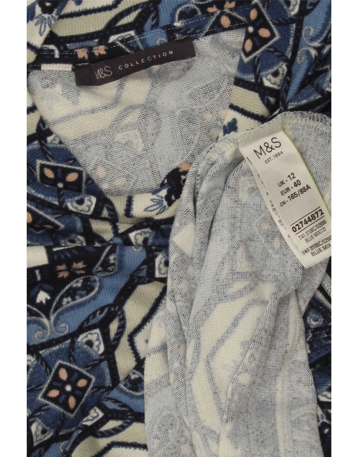 Marks & Spencer Damen-Tunika-Oberteil mit 3/4-Ärmeln, UK-Gr. 12, mittelblau, geometrisch