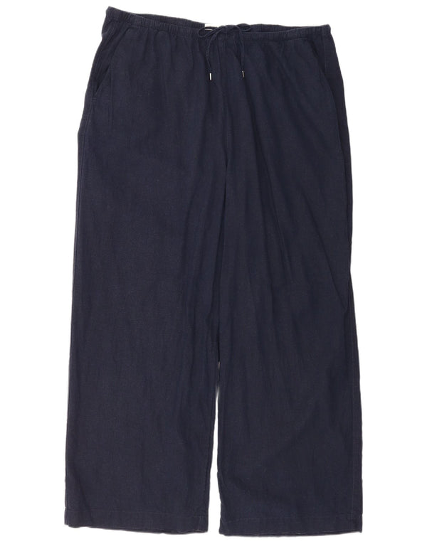 Marks & Spencer Womens Wide Leg Chino Trousers UK 22 3XL W44 L30 Navy Blue