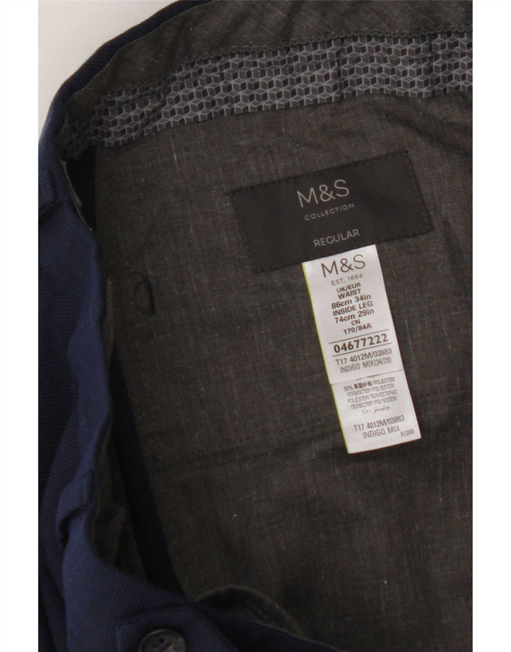 Marks & Spencer Mens Straight Suit Trousers W34 L29 Navy Blue Wool